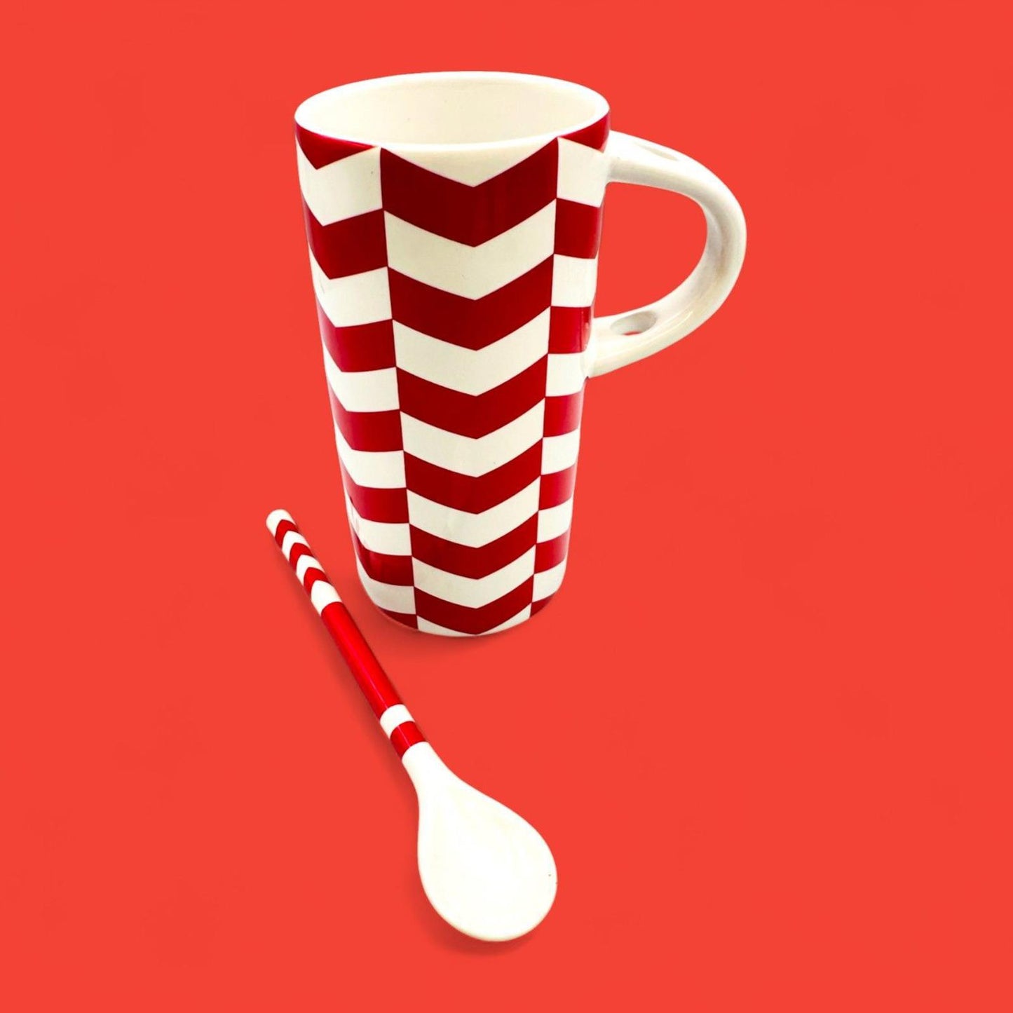 Starbucks 2013 Red & White Candy Cane Mug with Spoon – 8 oz – Seasonal Replacement Mug