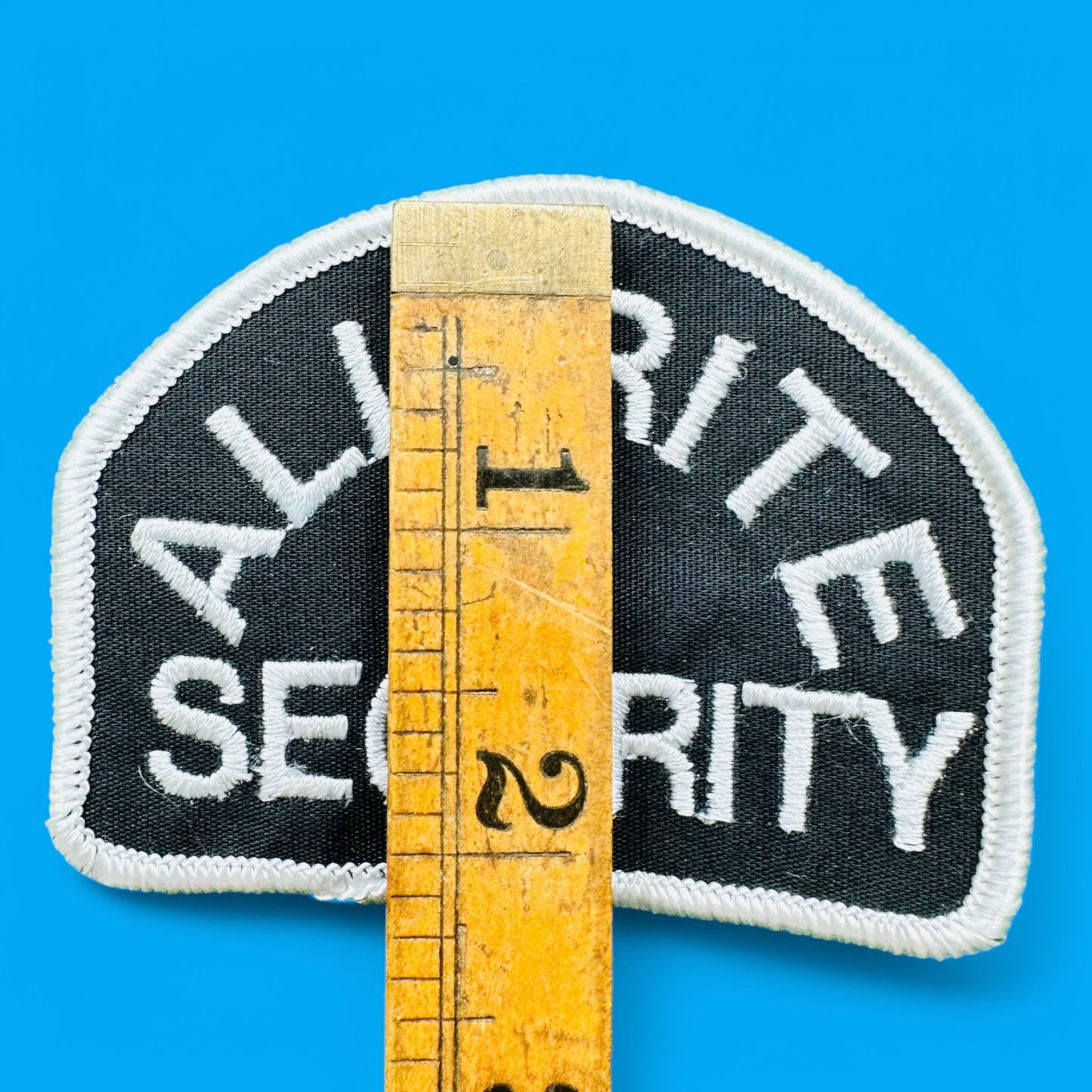 ALL-RITE Security Embroidered Patch - Vintage features bold white text on a classic blue background, perfect for caps.