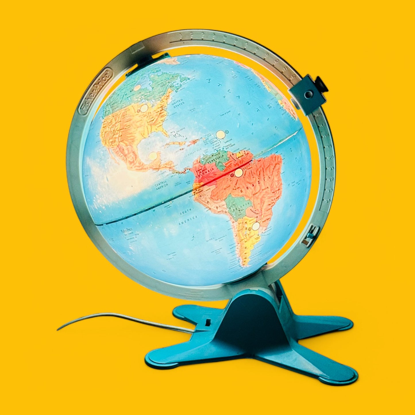 Fisher Price Illuminated Globe showcasing vibrant colors and interactive features, perfect for learning and decor.