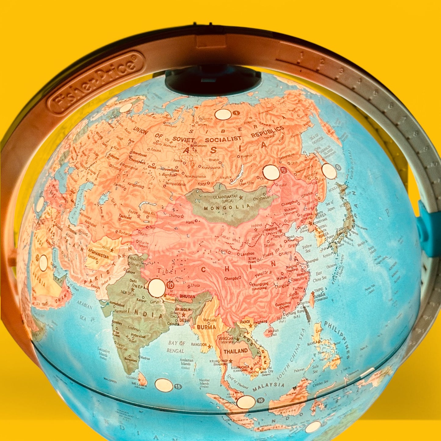 Fisher Price Illuminated Globe showcasing vibrant colors and 24 interactive locations for an engaging learning experience.