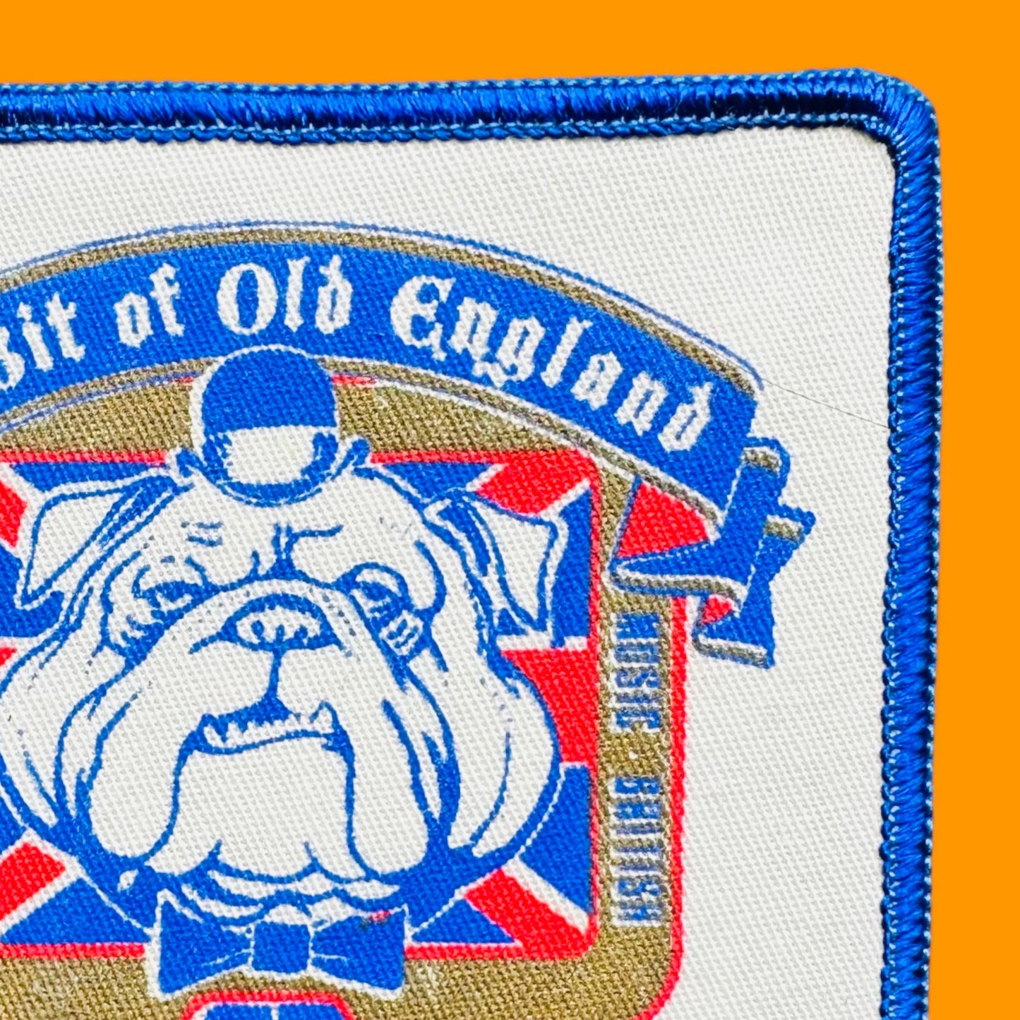 Bit of England Pub Embroidered patch, Victoria BC, New Old Stock, NOS, featuring a bulldog design, 3.75" x 3".