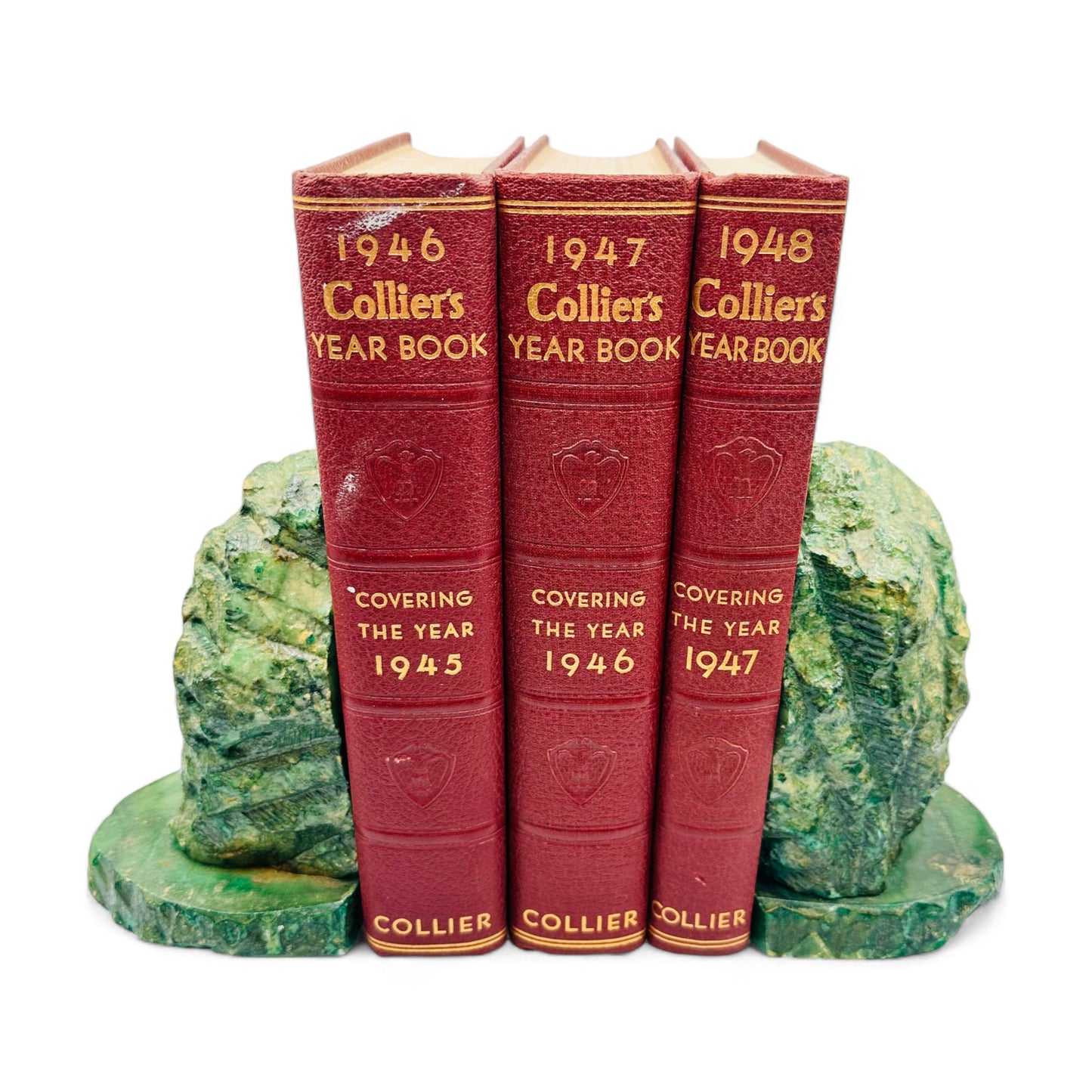 Handcrafted Green Alabaster Book Ends with Vintage Brutalist Style - 6" Tall x 4" Wide