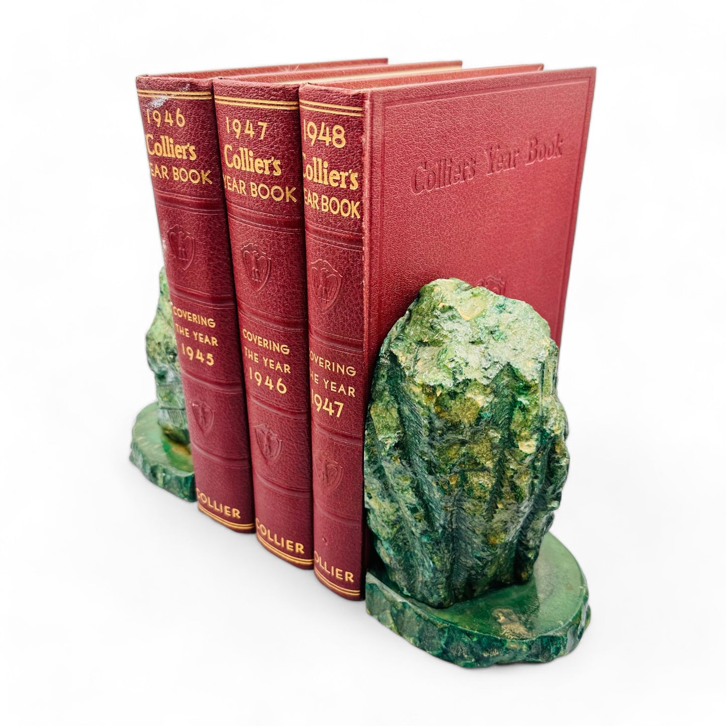 Handcrafted Green Alabaster Book Ends with Vintage Brutalist Style - 6" Tall x 4" Wide
