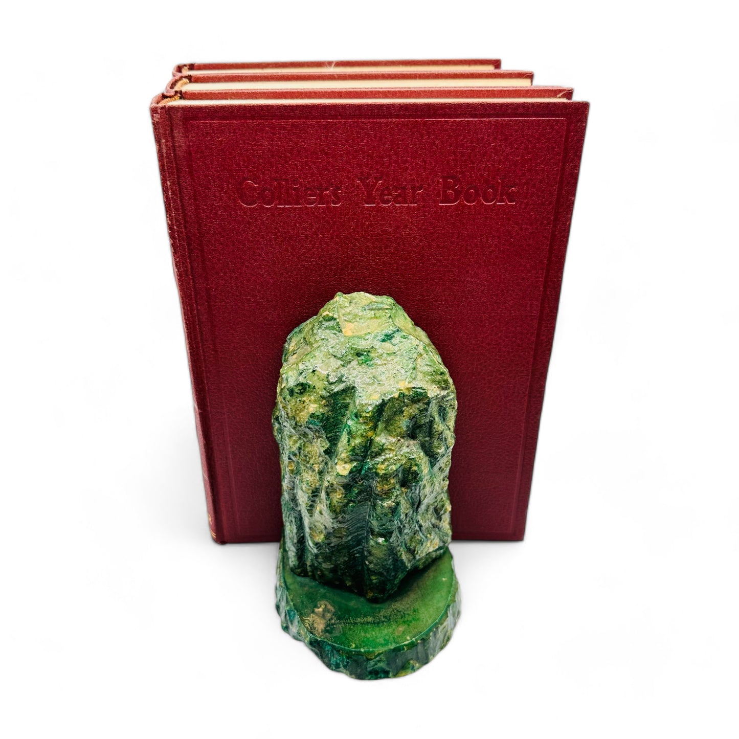 Handcrafted Green Alabaster Book Ends with Vintage Brutalist Style - 6" Tall x 4" Wide