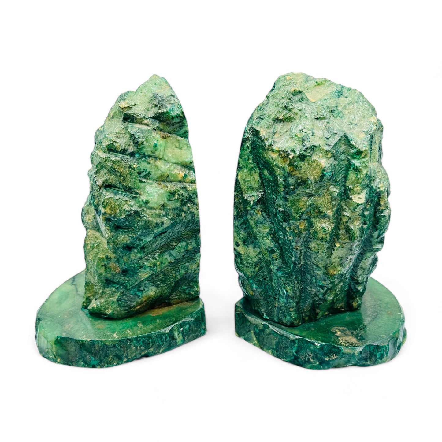 Handcrafted Green Alabaster Book Ends with Vintage Brutalist Style - 6" Tall x 4" Wide