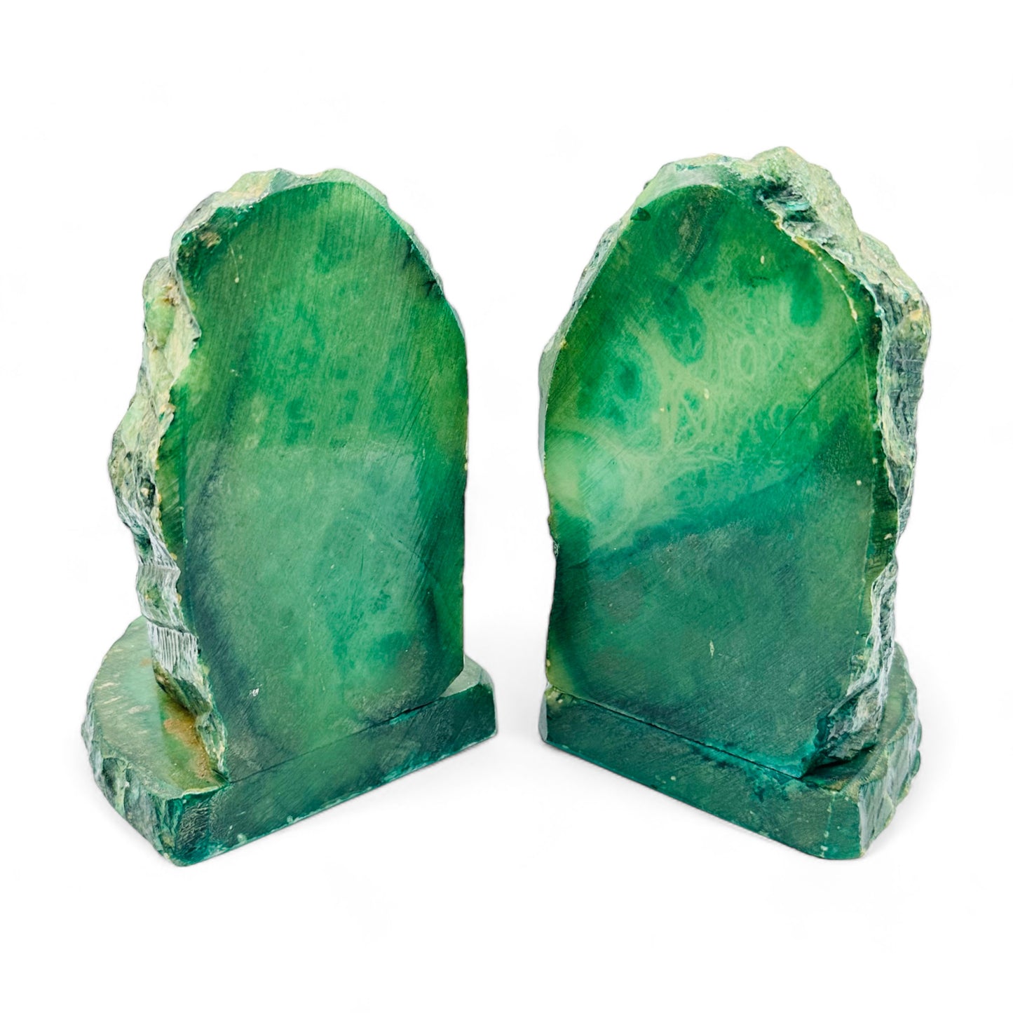 Handcrafted Green Alabaster Book Ends with Vintage Brutalist Style - 6" Tall x 4" Wide