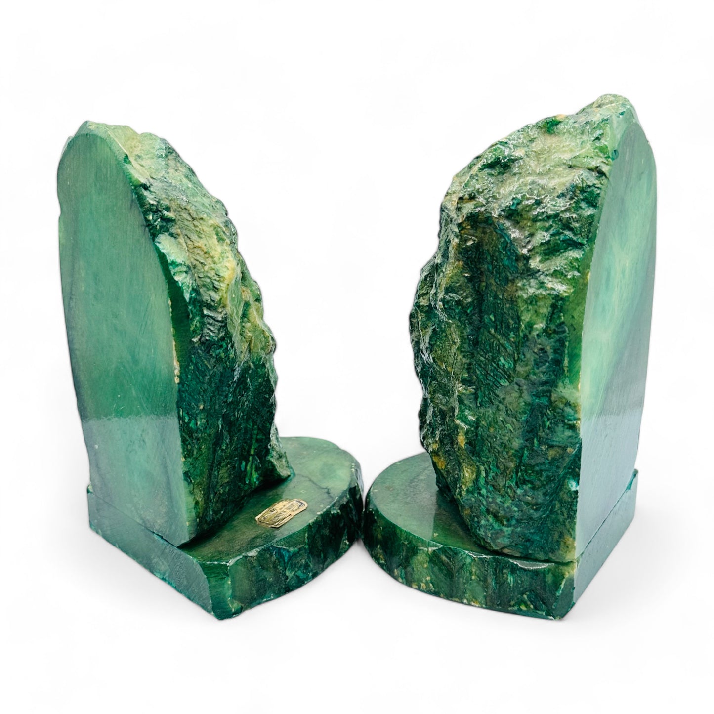 Handcrafted Green Alabaster Book Ends with Vintage Brutalist Style - 6" Tall x 4" Wide