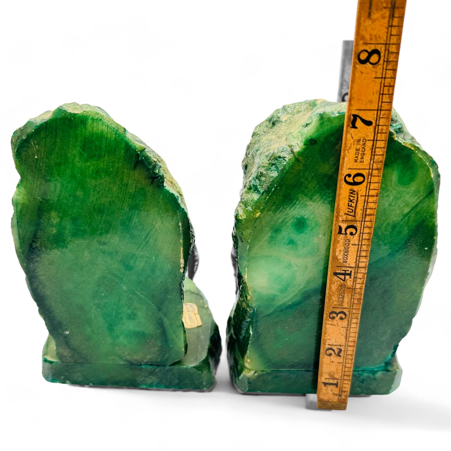 Handcrafted Green Alabaster Book Ends with Vintage Brutalist Style - 6" Tall x 4" Wide