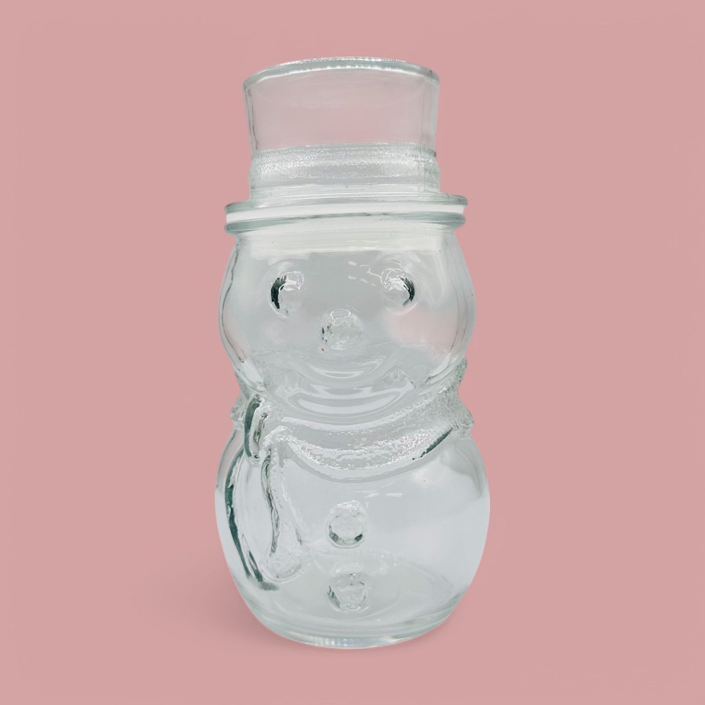 Libbey Clear Glass Frosty The Snowman Top Hat Lid Christmas Candy Cookie Jar