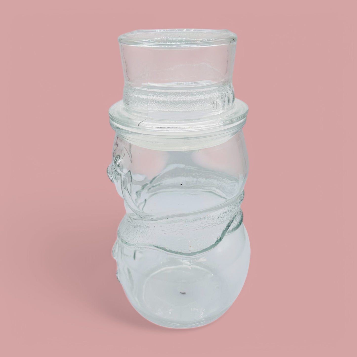 Libbey Clear Glass Frosty The Snowman Top Hat Lid Christmas Candy Cookie Jar
