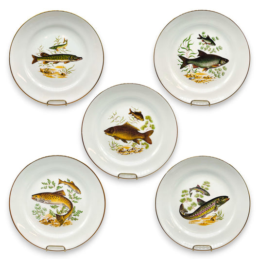 Vintage 1960's Naanam Israel Ltd. Fish Plate Gold Rimmed 9.5" Dinner Plate - 5 Varies to Choose