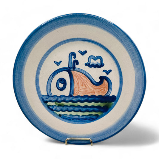 8.5" Plate - Ship & Whale Series by M.A. Hadley - Hand painted Stoneware