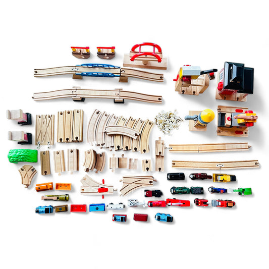 Massive Lot of Thomas & Friends Wood Train Tracks and Vehicles - 210 Pieces