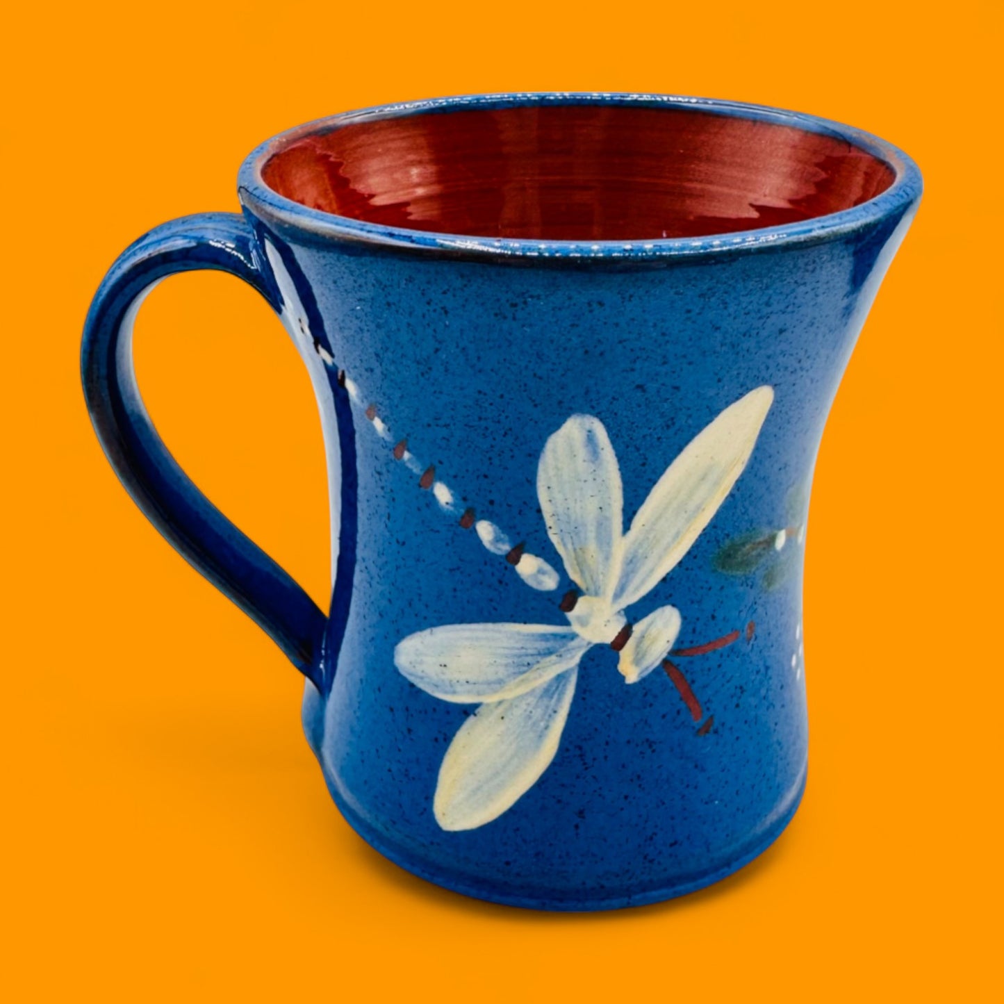 Blue Dragonfly Hand-Painted Pottery Mugs - Whimsical