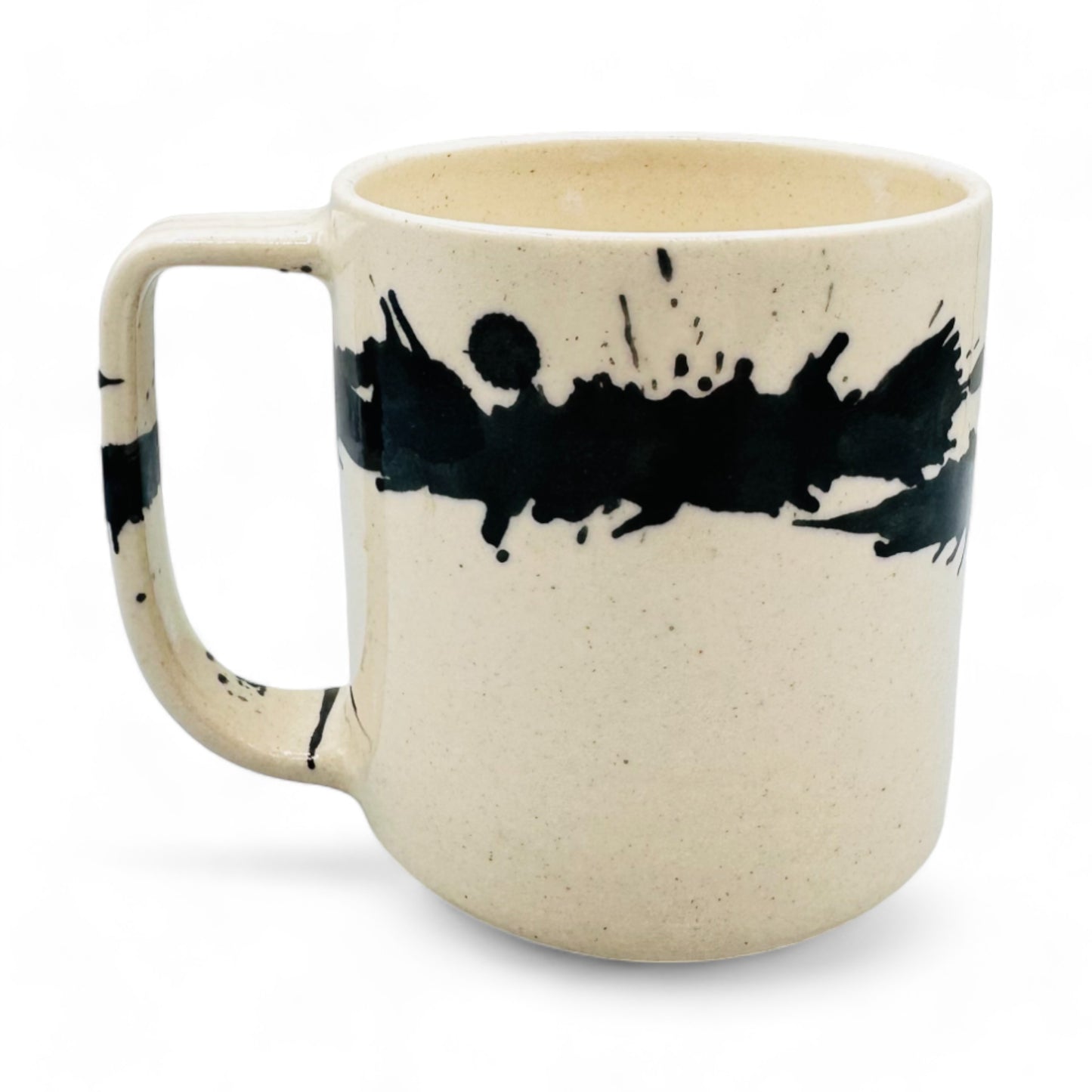 JAW Creative Splatter Ink Blot Coffee Mug in Beige and Black Ink Work