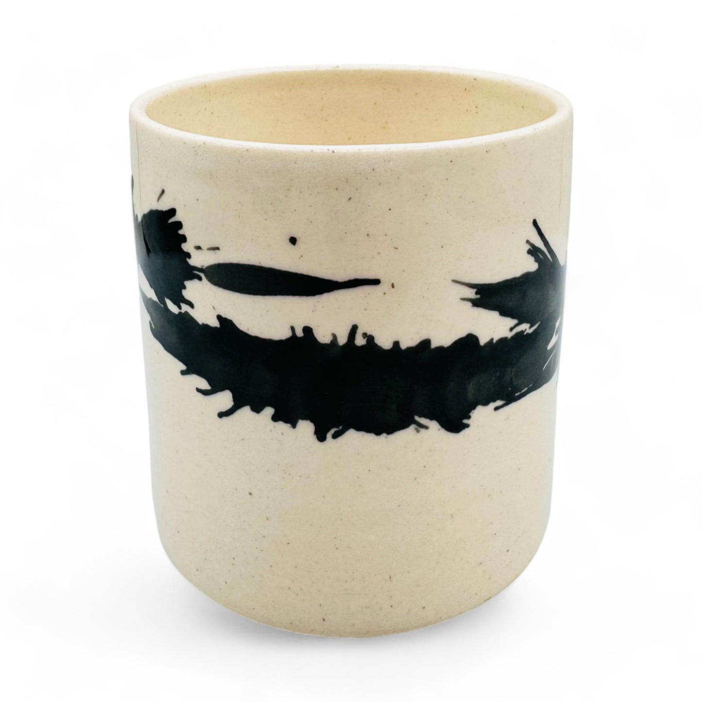 JAW Creative Splatter Ink Blot Coffee Mug in Beige and Black Ink Work