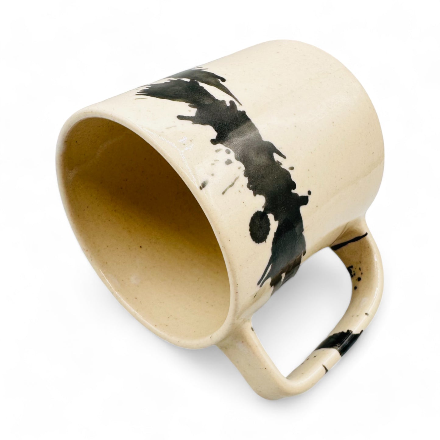 JAW Creative Splatter Ink Blot Coffee Mug in Beige and Black Ink Work