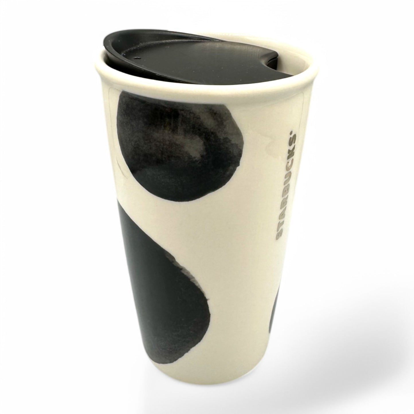 Stylish Starbucks Travel Tumbler Mug in black and white watercolor design, perfect for on-the-go beverages.