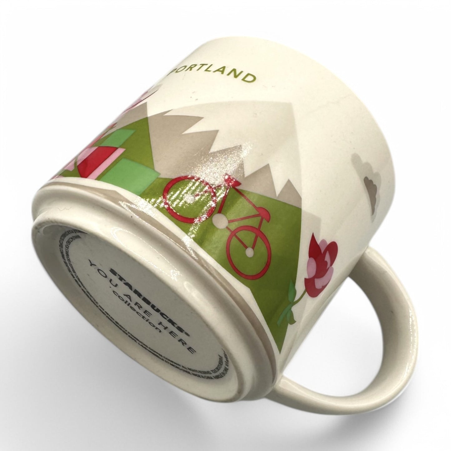 Starbucks Portland “you are here collection” mug features a mountain bike and scenic motifs from Portland, Oregon.
