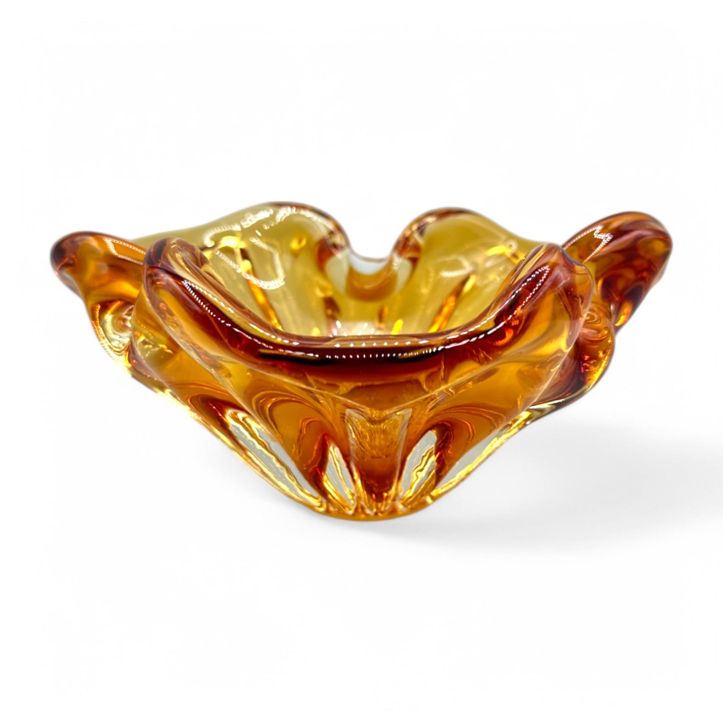 Vintage Handmade Amber Glass Bowl MCM Mid-Century Ashtray