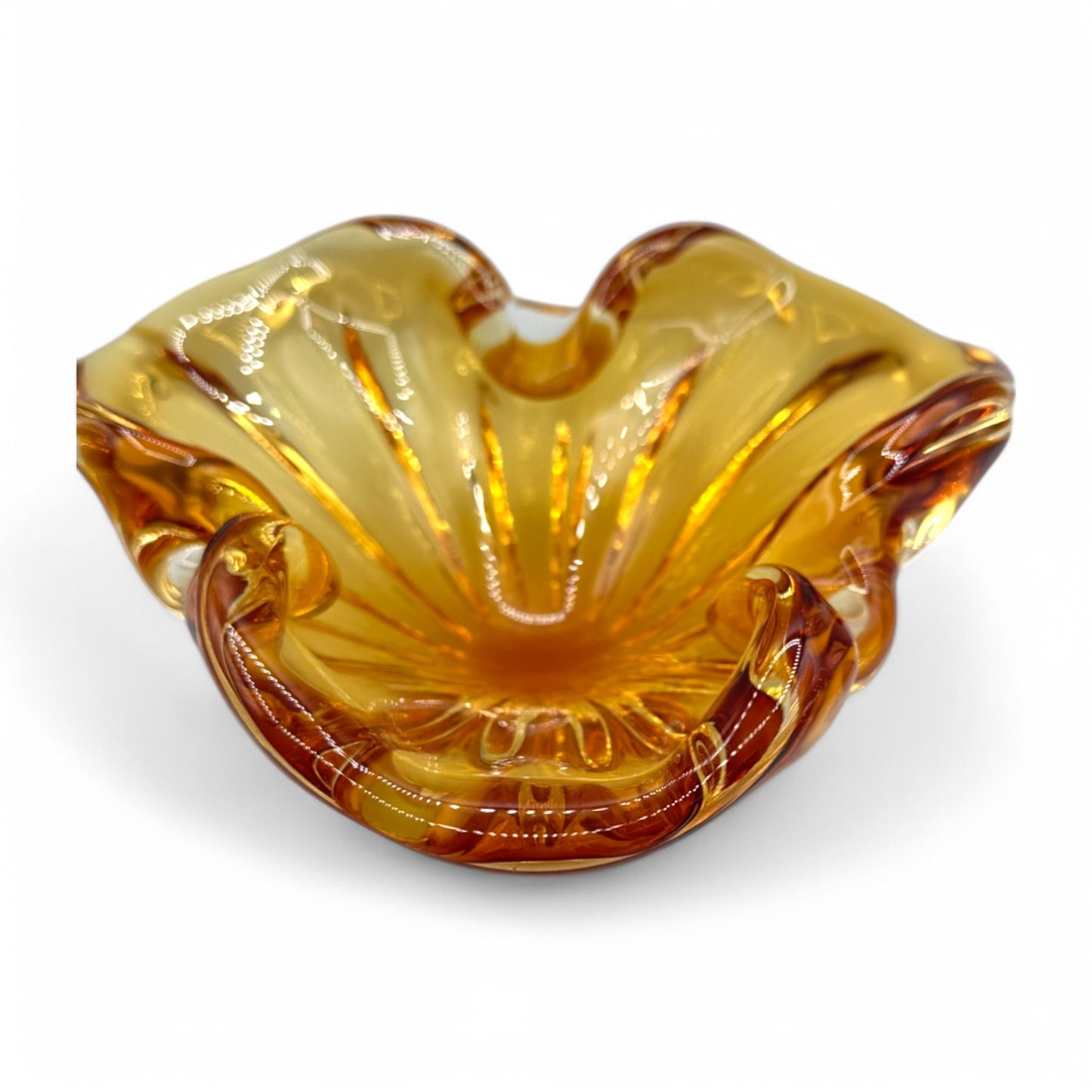 Vintage Handmade Amber Glass Bowl MCM Mid-Century Ashtray