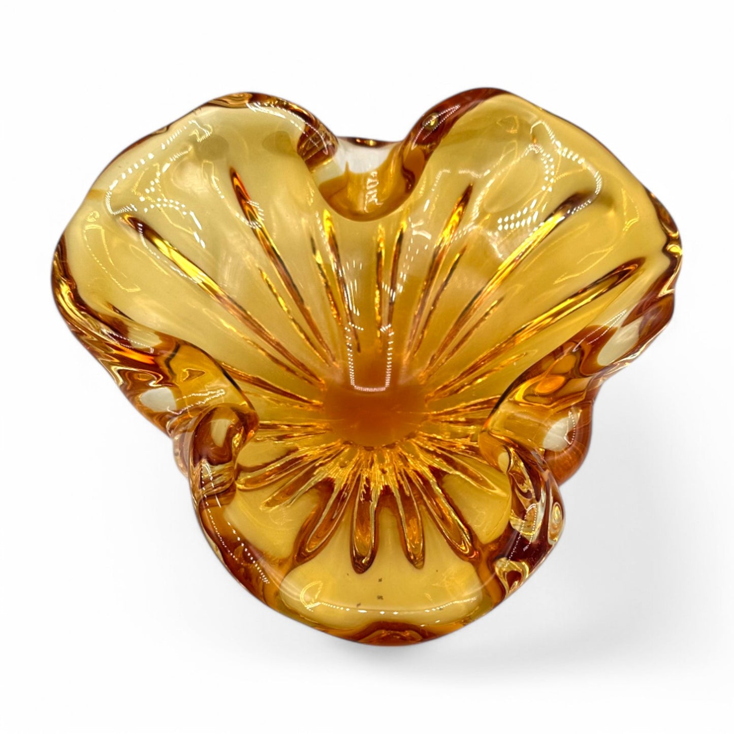 Vintage Handmade Amber Glass Bowl MCM Mid-Century Ashtray
