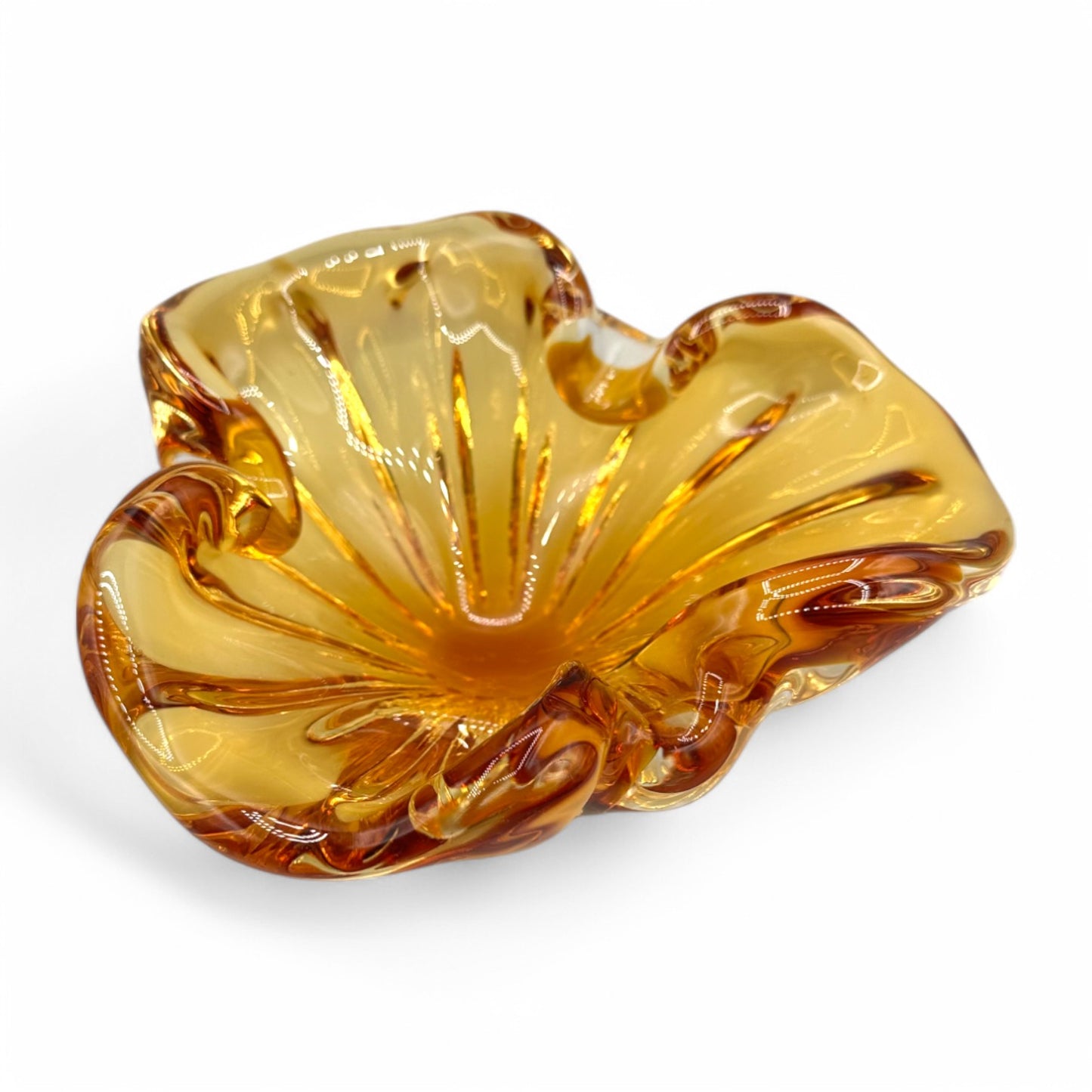 Vintage Handmade Amber Glass Bowl MCM Mid-Century Ashtray