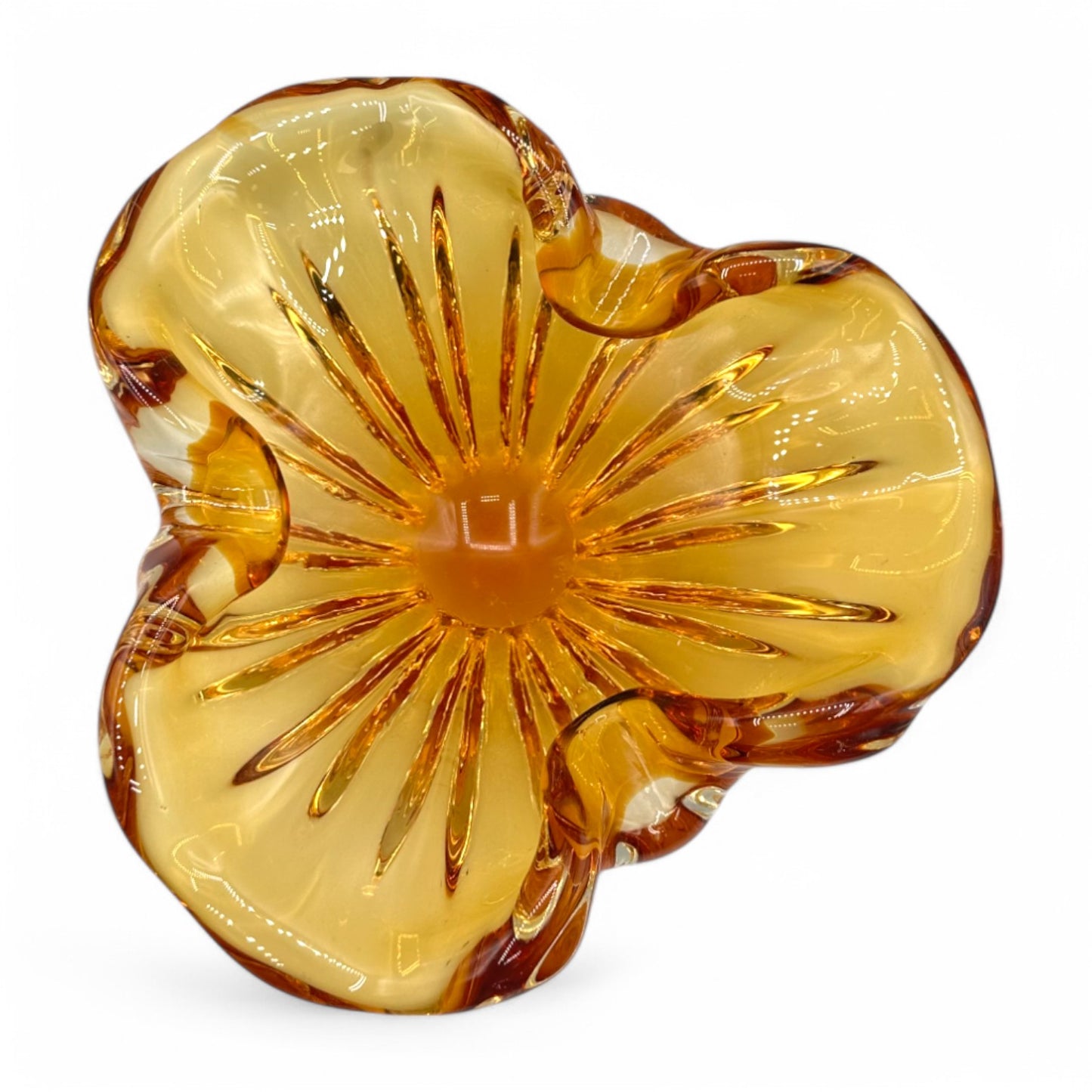 Vintage Handmade Amber Glass Bowl MCM Mid-Century Ashtray
