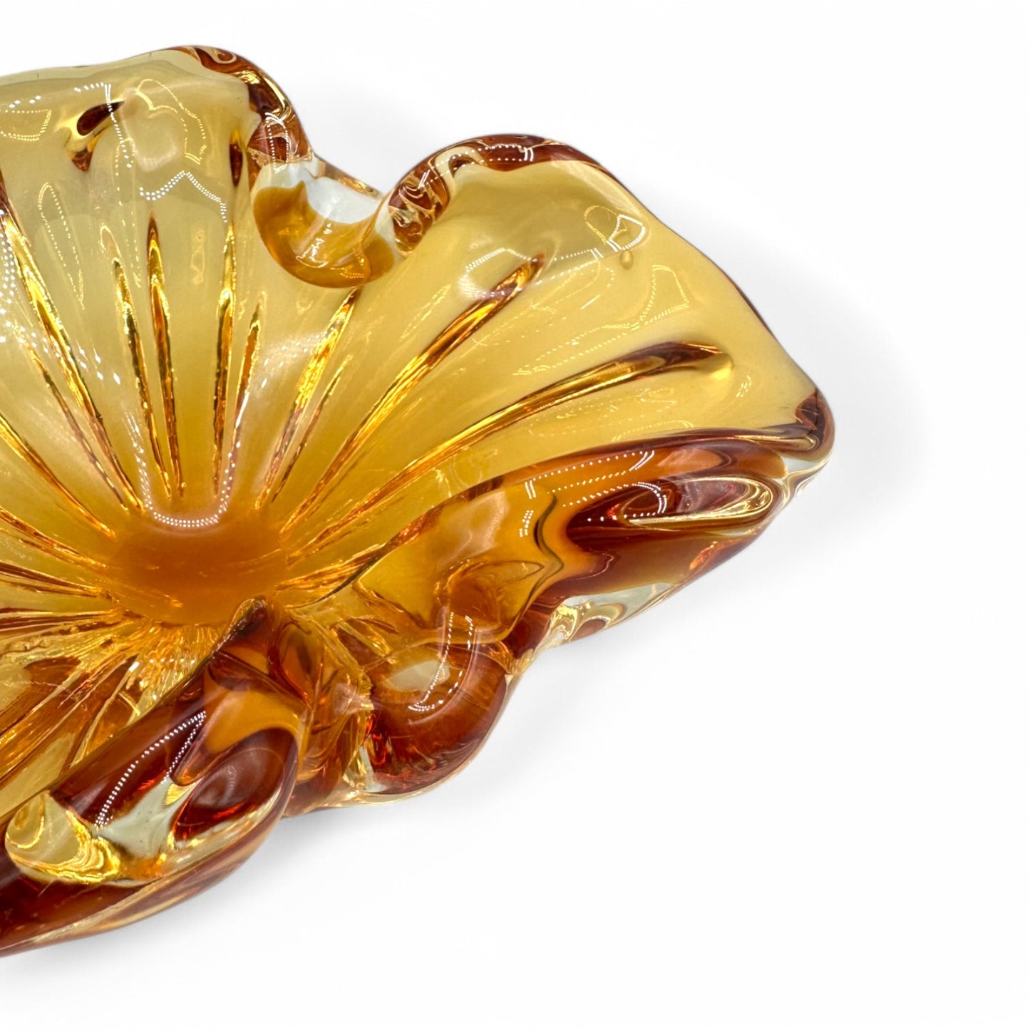 Vintage Handmade Amber Glass Bowl MCM Mid-Century Ashtray