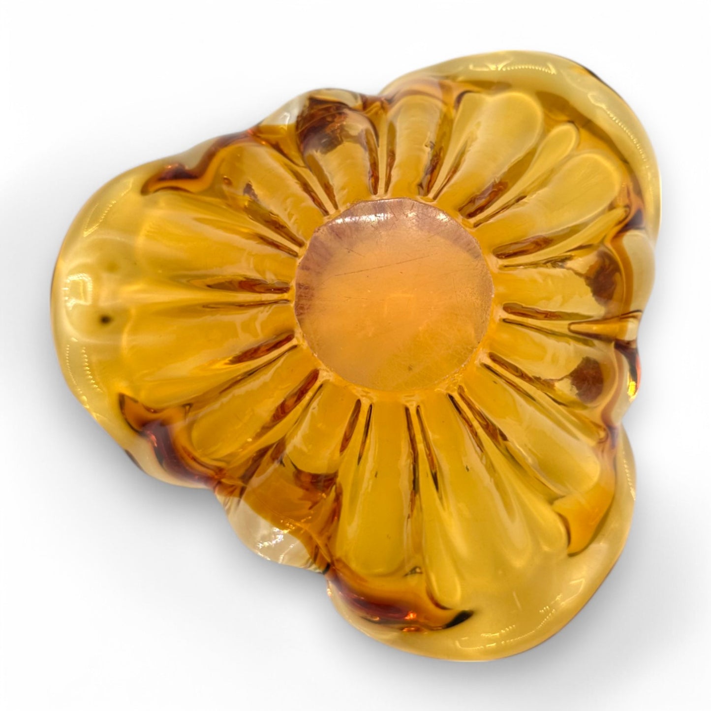 Vintage Handmade Amber Glass Bowl MCM Mid-Century Ashtray