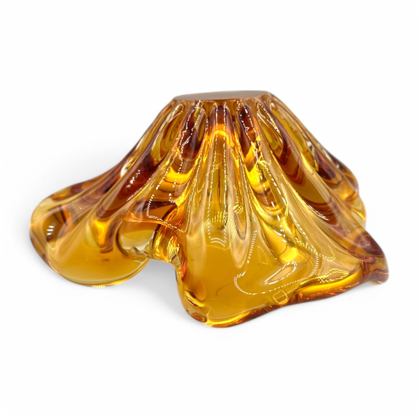 Vintage Handmade Amber Glass Bowl MCM Mid-Century Ashtray
