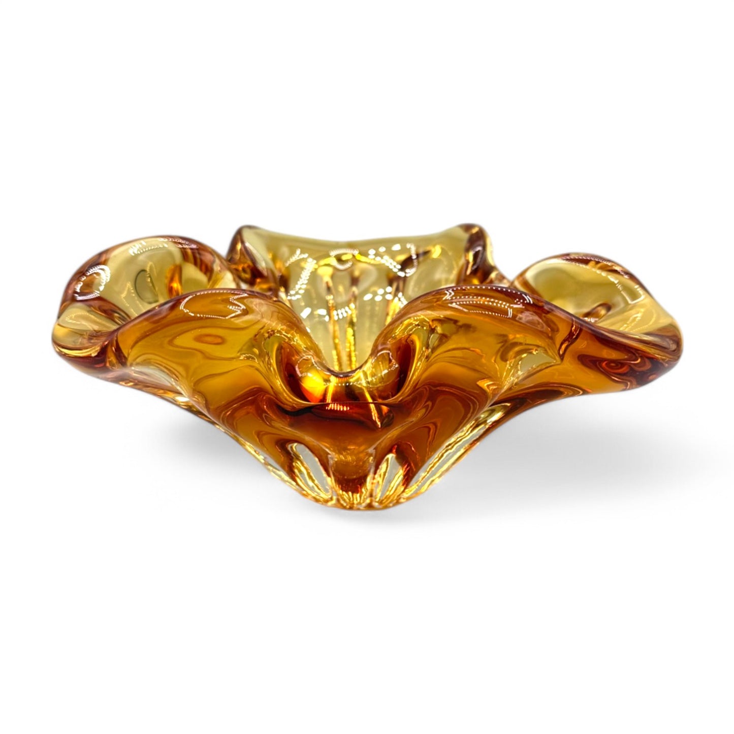 Vintage Handmade Amber Glass Bowl MCM Mid-Century Ashtray