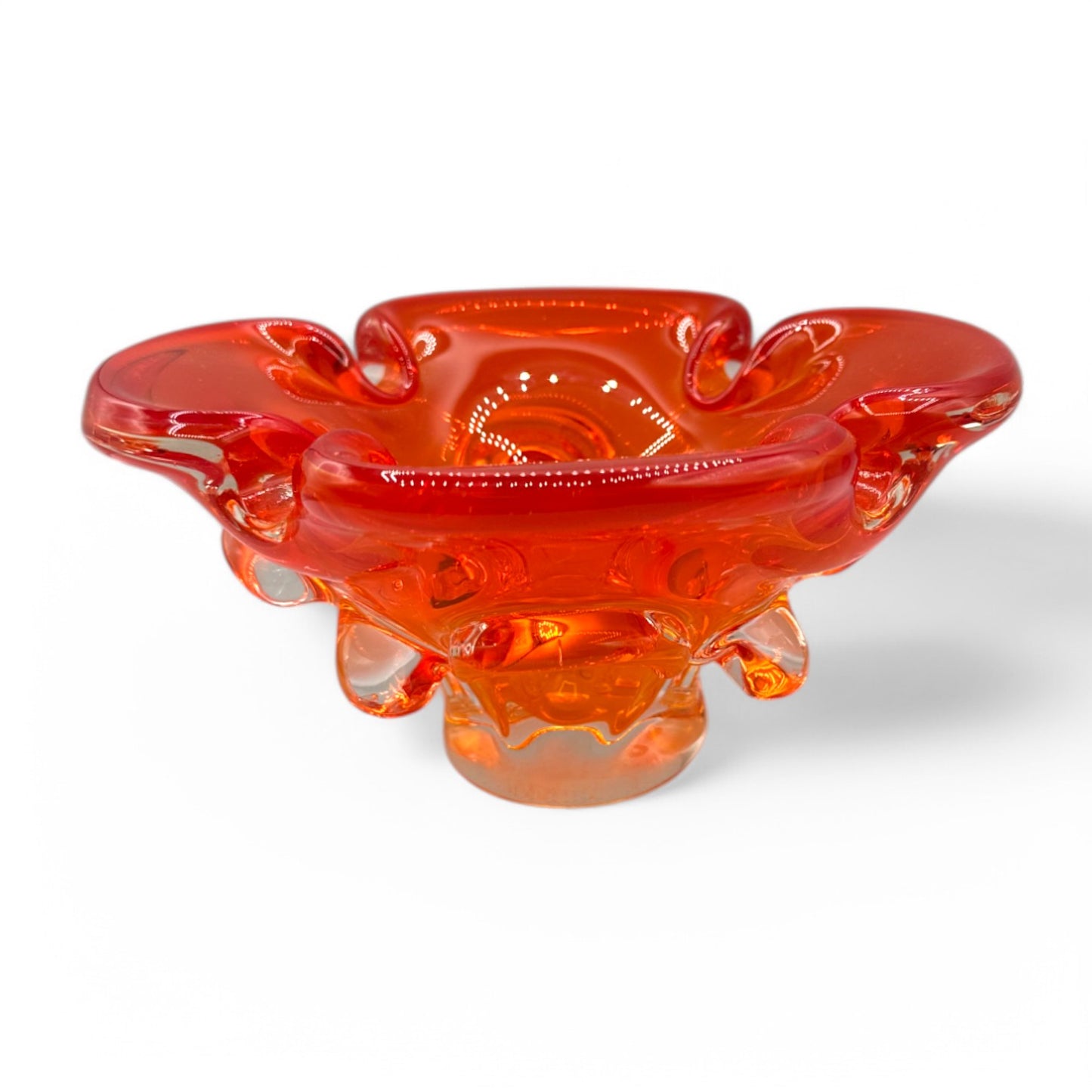 Bright and unique vintage handmade fluorescent orange bowl, ashtray, perfect for modern decor. Ideal for candy or display.