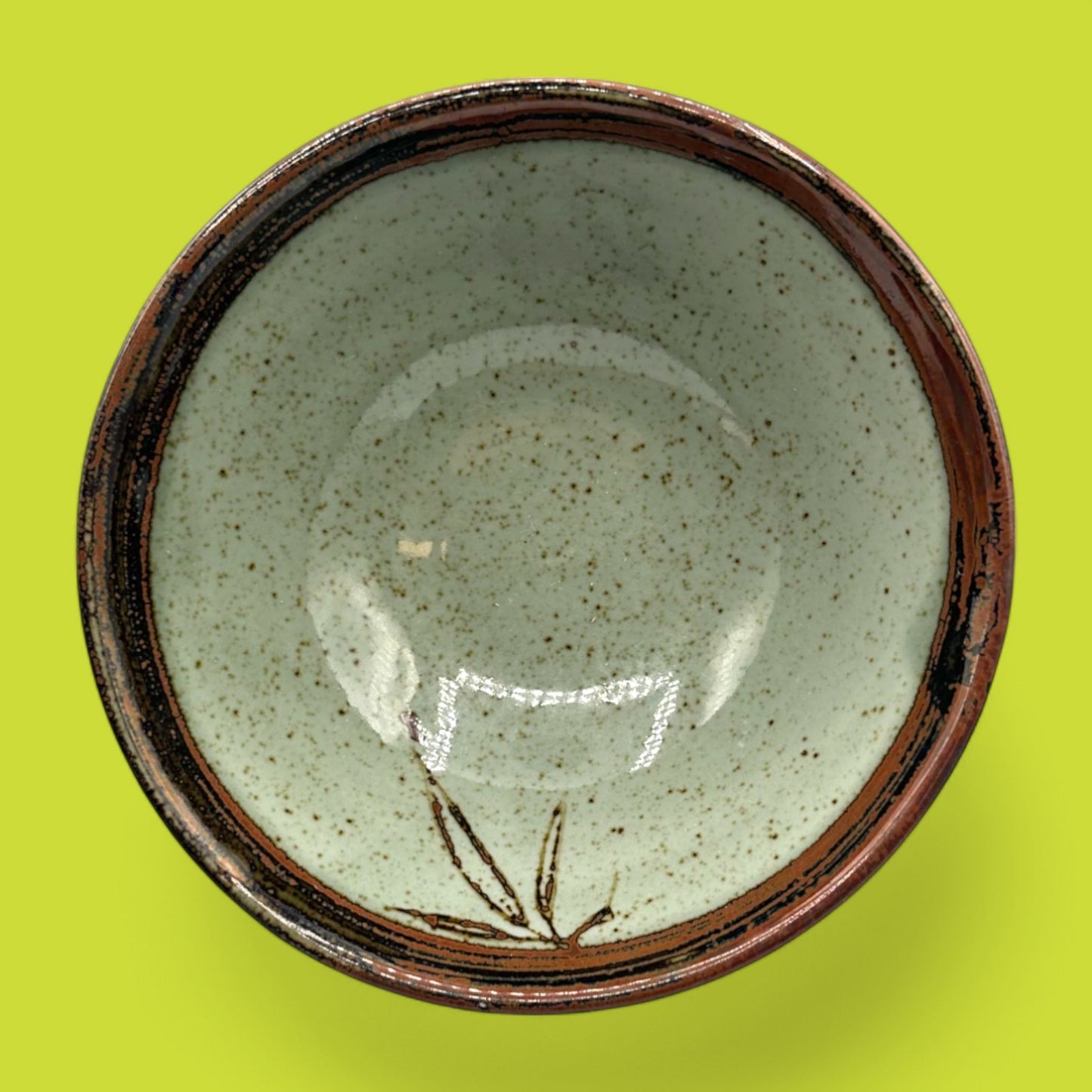 Vintage Japanese Handmade Bowl with Brown Speckles Design