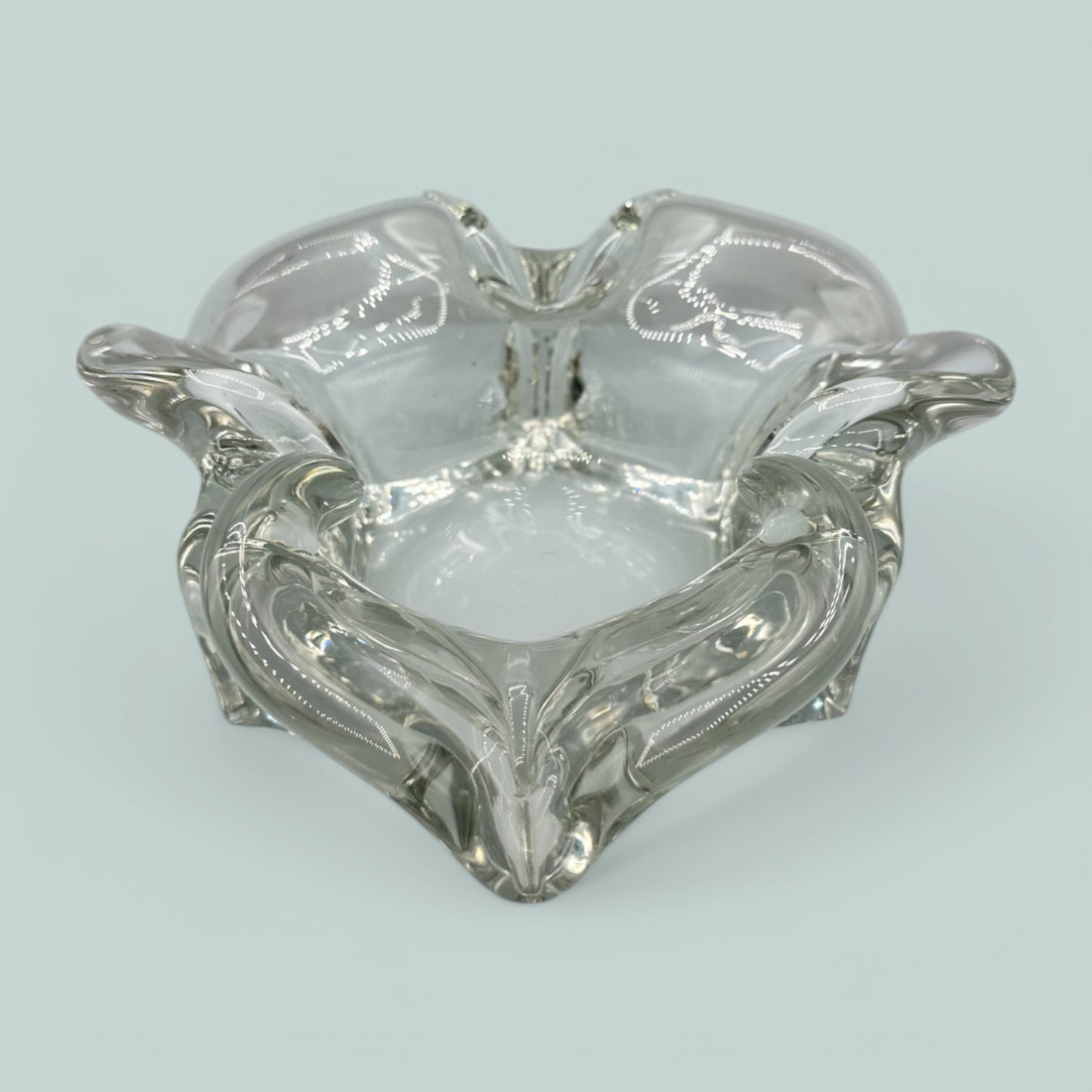 Art Glass Vintage MCM Clear Glass Handmade Ashtray Unique Design