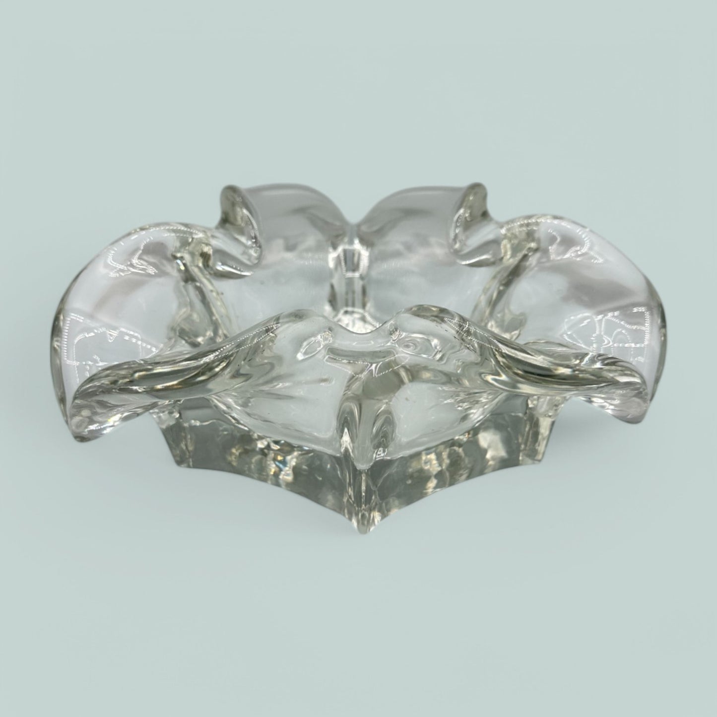 Art Glass Vintage MCM Clear Glass Handmade Ashtray Unique Design