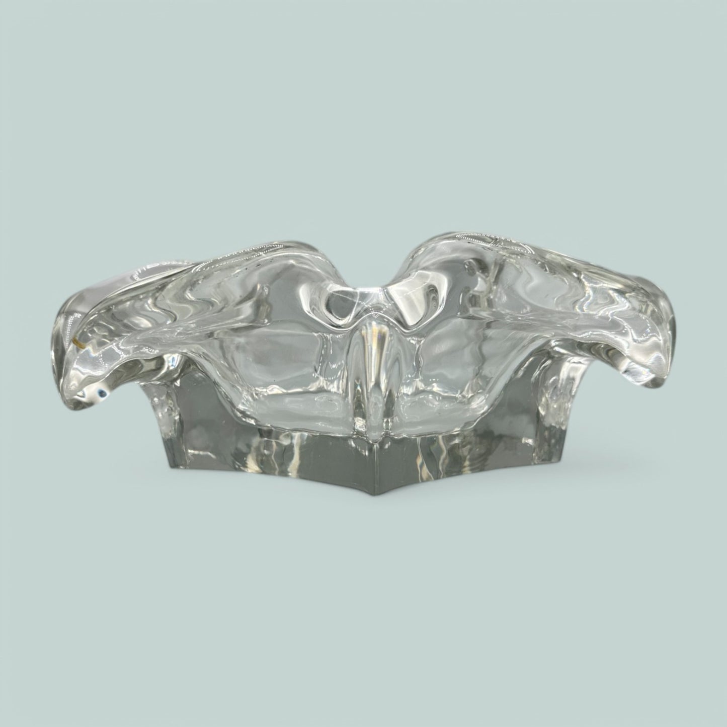 Art Glass Vintage MCM Clear Glass Handmade Ashtray Unique Design