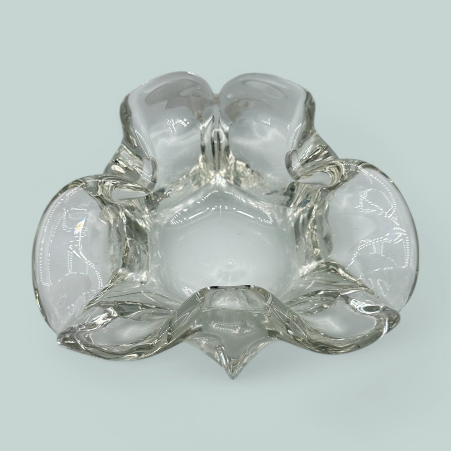 Art Glass Vintage MCM Clear Glass Handmade Ashtray Unique Design