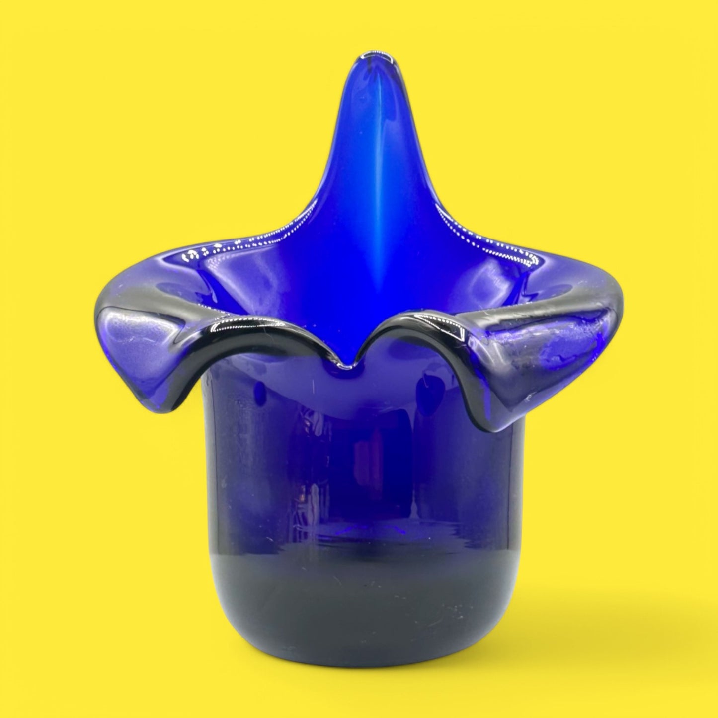 Cobalt Blue Handmade Glass Votive Candle Holder 1970's Polish