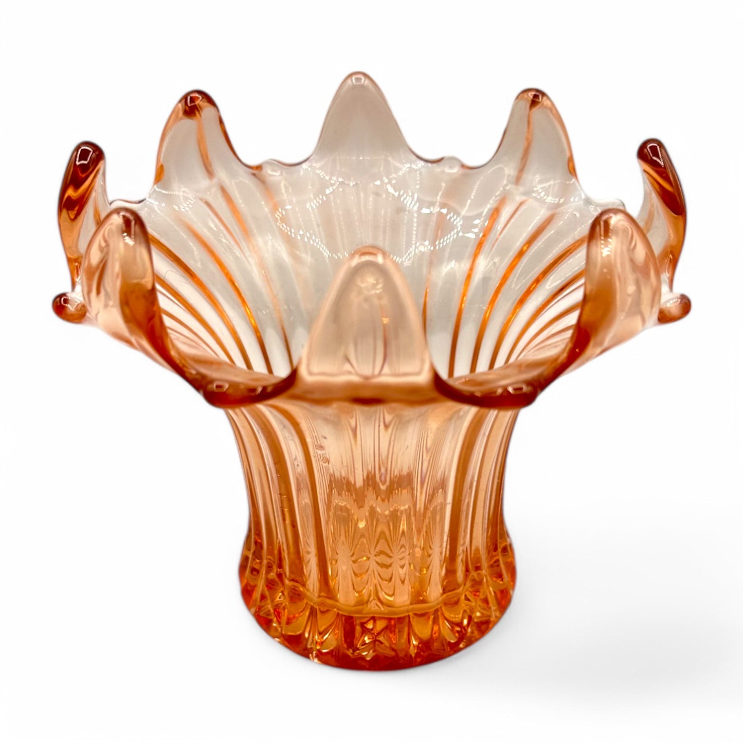 Art Deco Depression Glass Vase - Rose Coloured Lily Vase