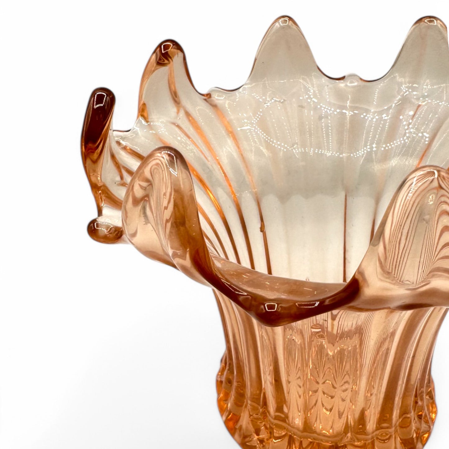Art Deco Depression Glass Vase - Rose Coloured Lily Vase