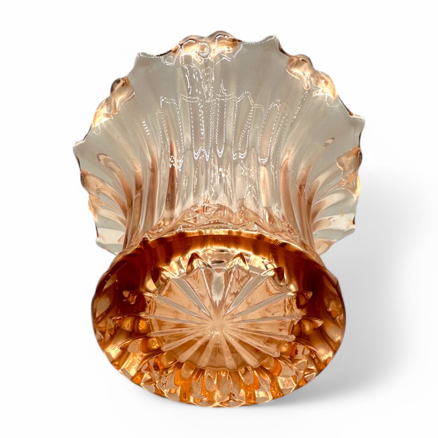 Art Deco Depression Glass Vase - Rose Coloured Lily Vase