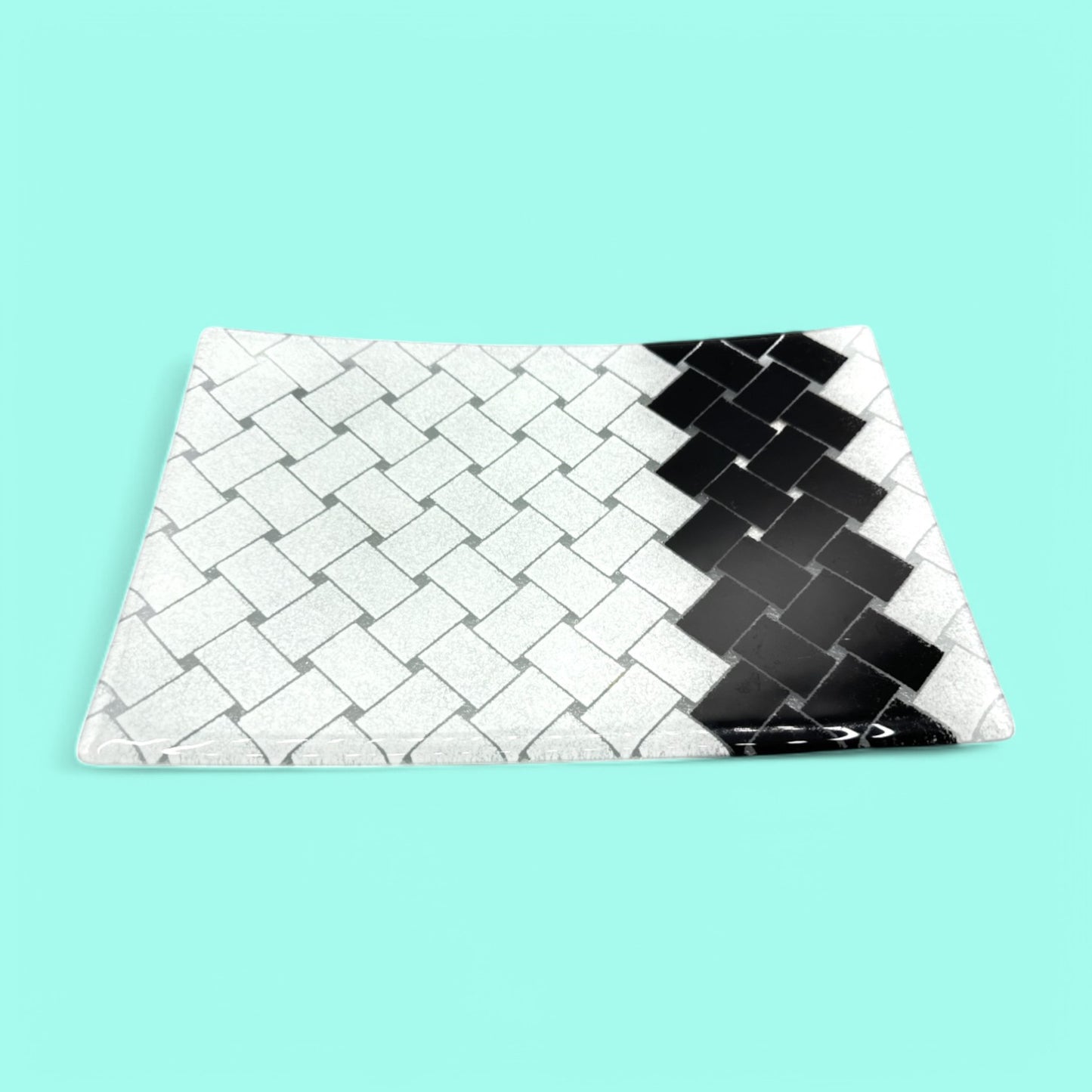 Maori Boy Fused Glass Rectangular Plate With Basket Weave 12" x 8"