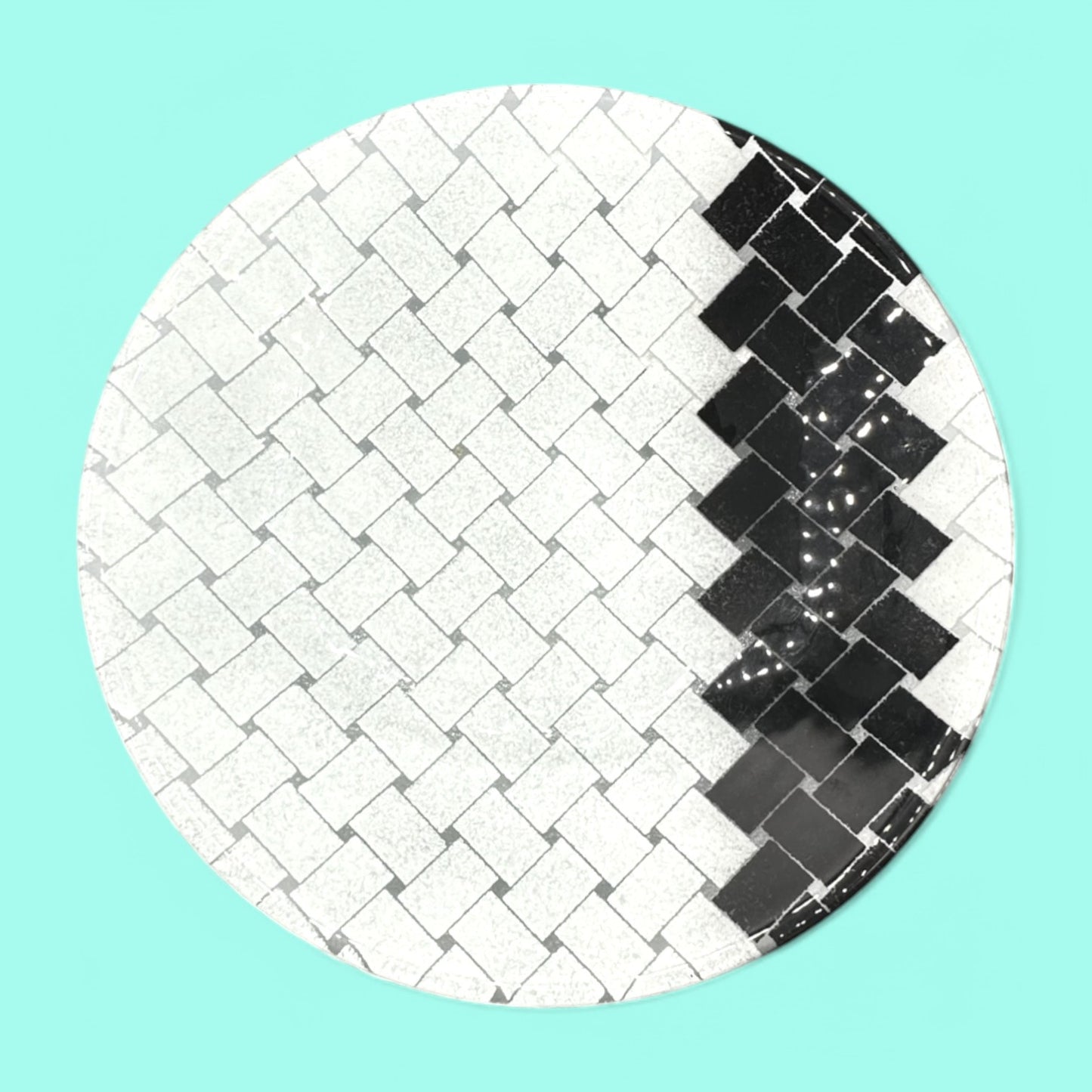 Maori Boy Fused Glass Bowl With Black And White Weave Pattern 13" Diameter