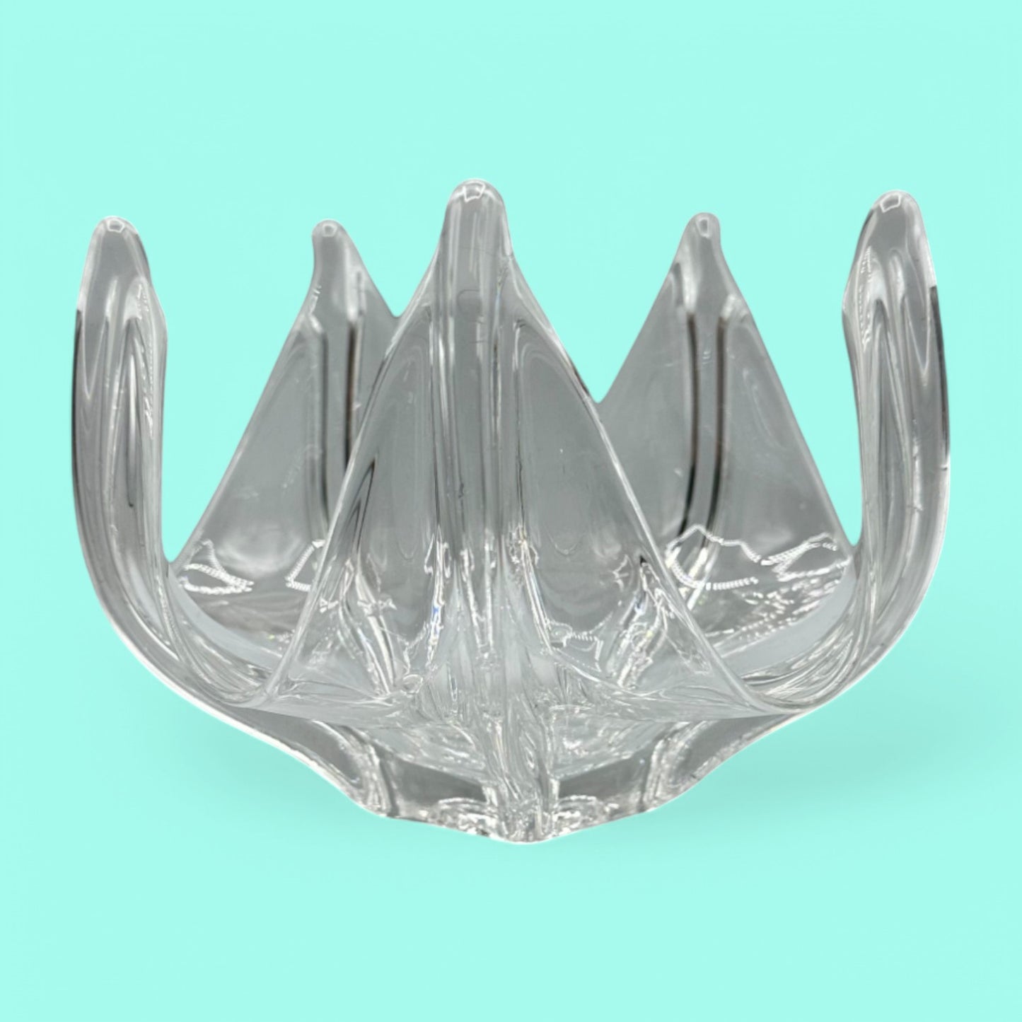 Bohemian Clear Glass Five Finger Dish/Bowl for Unique Display