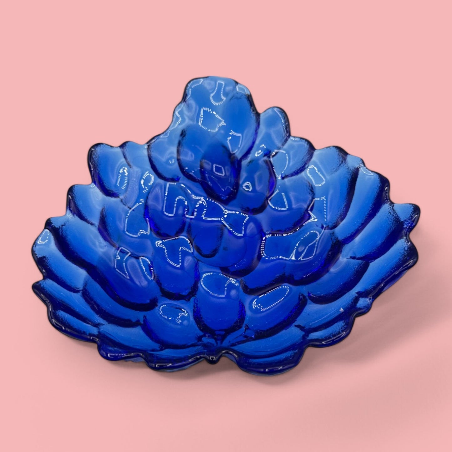 Vintage Cobalt Blue Pressed Glass Grape Bowl MCM Design 7 Inches