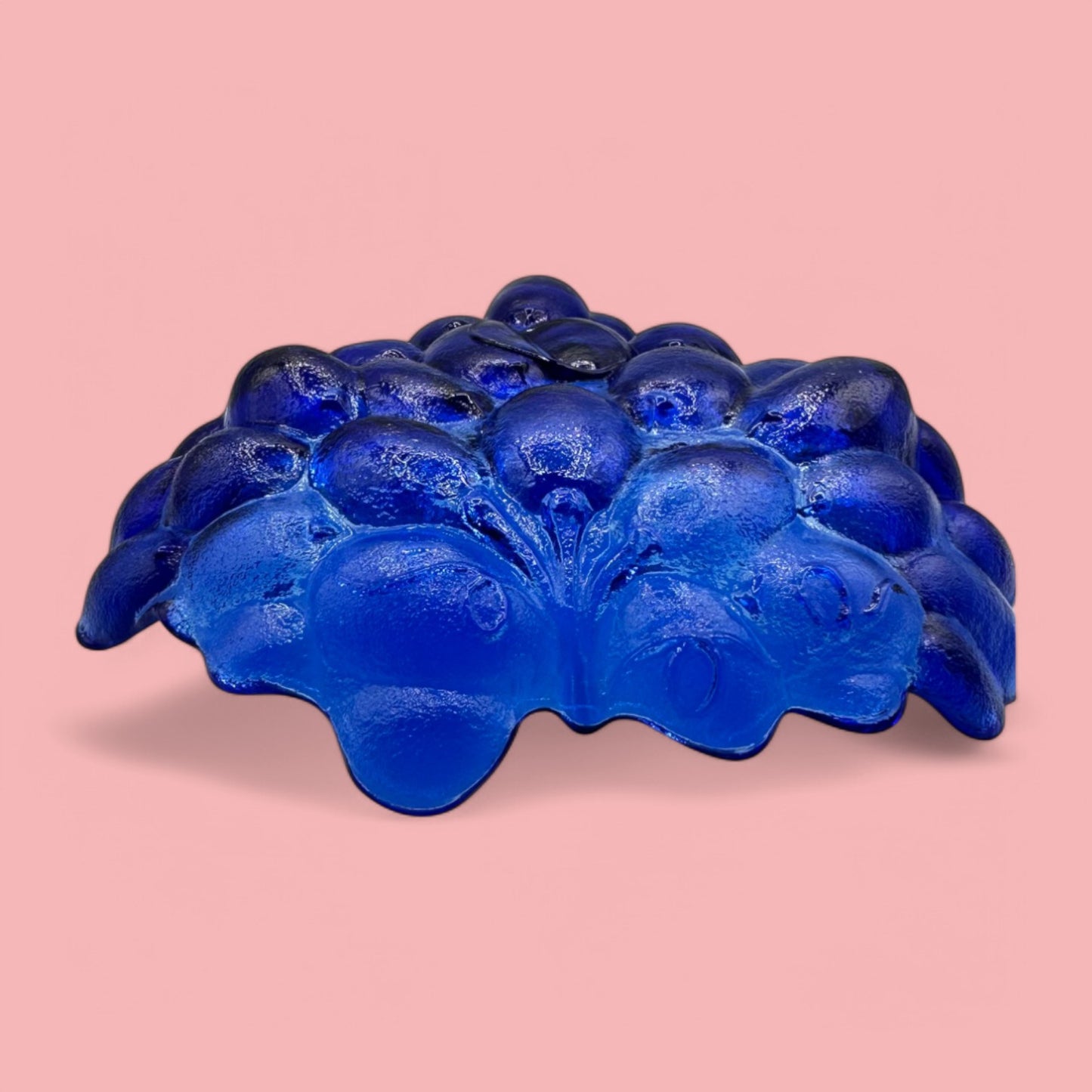 Vintage Cobalt Blue Pressed Glass Grape Bowl MCM Design 7 Inches