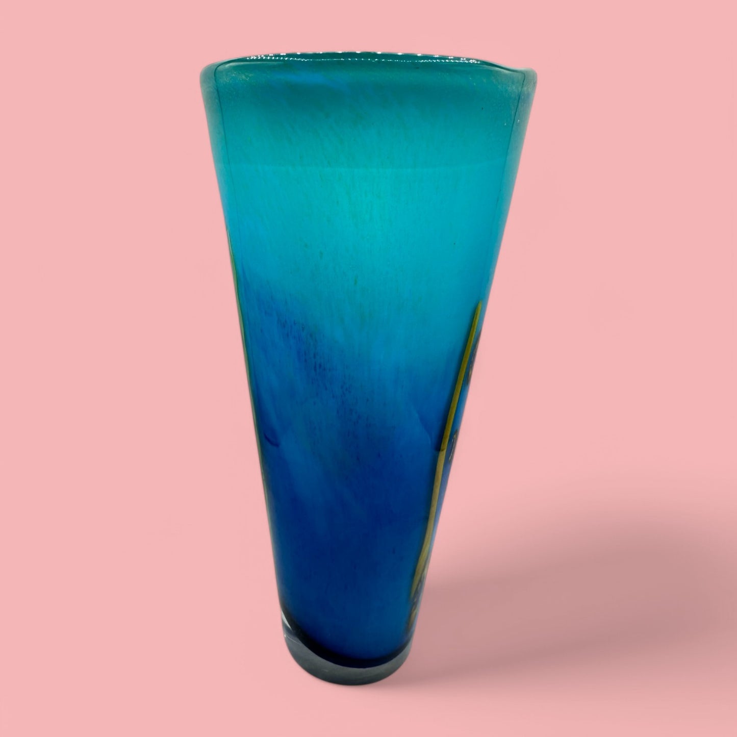 Murano Blue Glass Tall Vase With Millefiori Design