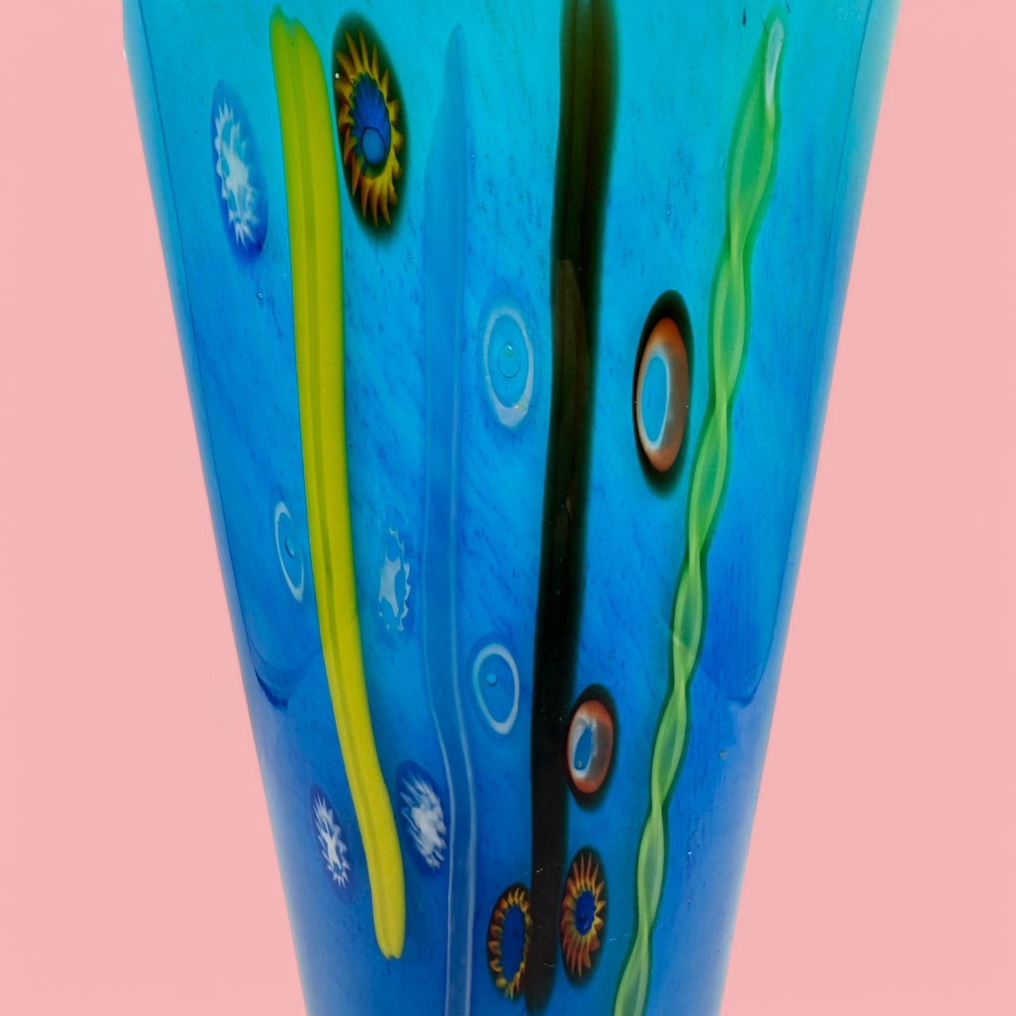 Murano Blue Glass Tall Vase With Millefiori Design