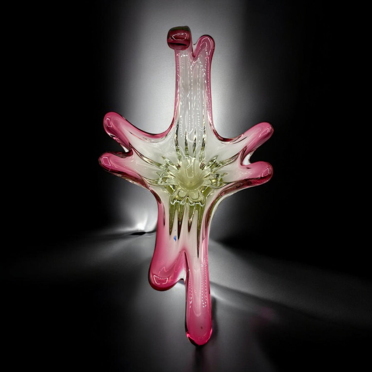 Vintage Murano Glass Sculpture in Cranberry Pink and Green - Italian Design - Art Glass